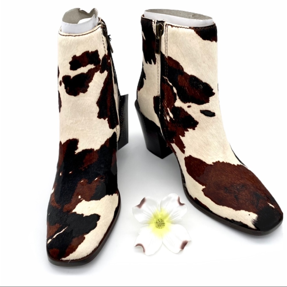 ❄️HP❄️NIB Frye Cream & Brown Calf Hair Georgia Leather Bootie, 5.5 - Picture 2 of 16